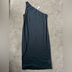Gap black ribbed one shoulder midi dress - size XL